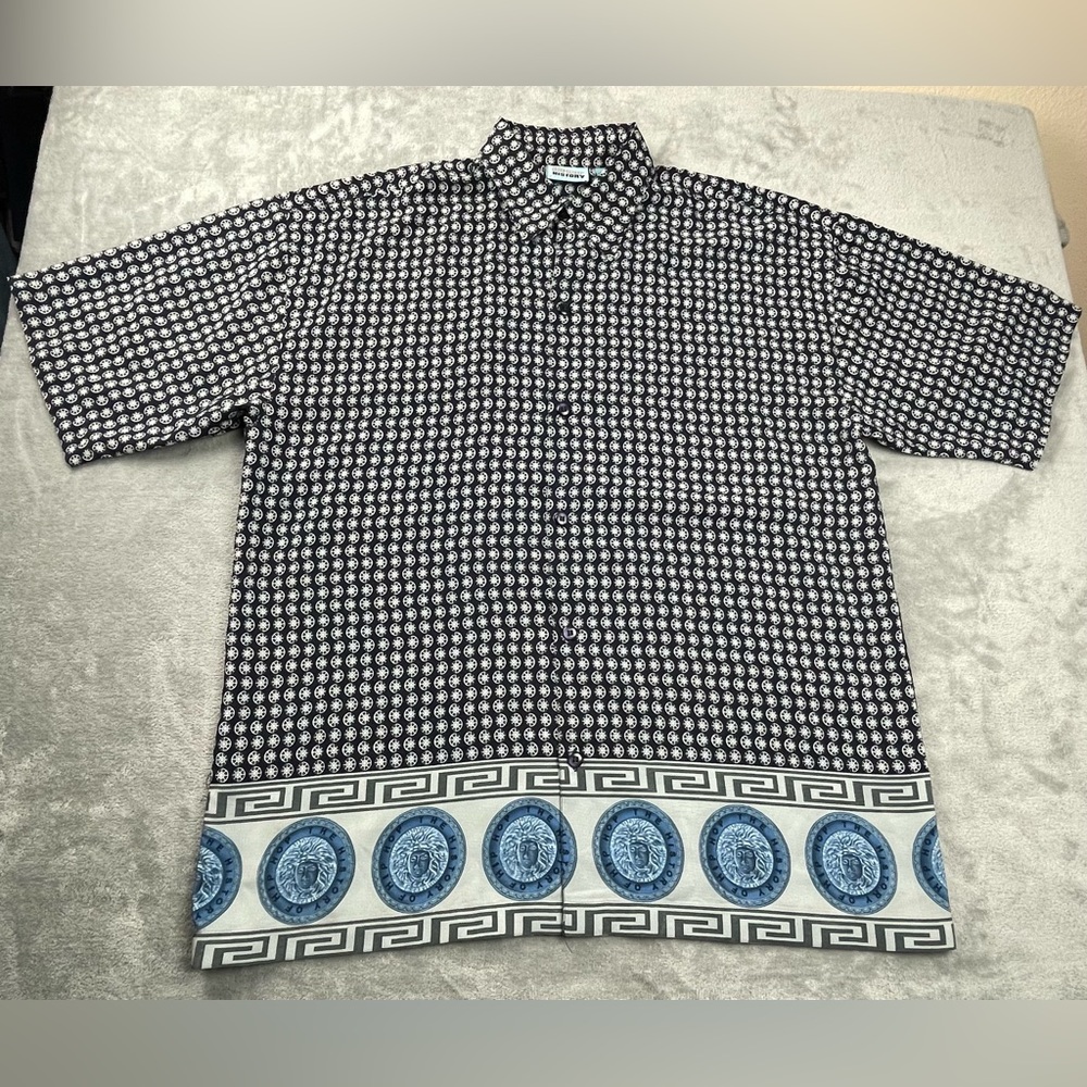 Hip Hop History Circles Design Button Up Short Sleeve Shirt Mens XL Relaxed Fit